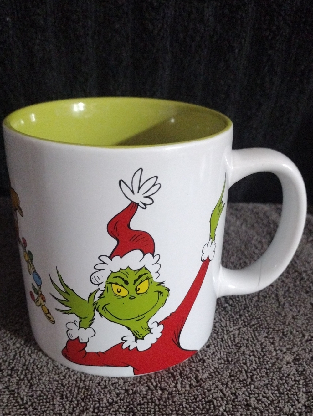 Bioworld Grinch Holiday Mug - White, Green, Red, Green Interior